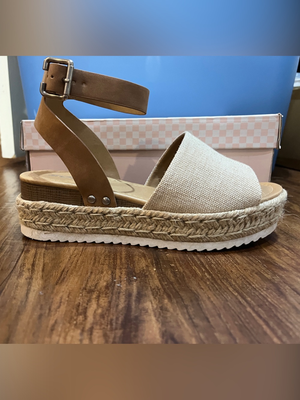Soda Tan and Beige Espadrille Platform Sandals
